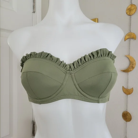 MICHAEL Michael Kors Bikini Top Olive Green Ruffle Small NWOT - Picture 1 of 15
